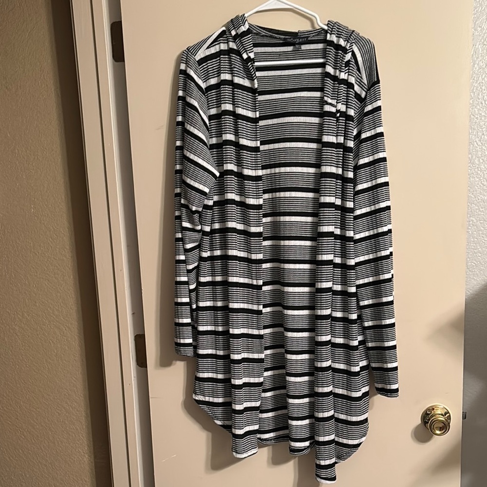 Scarlett Black and White Striped Cardigan Sweater